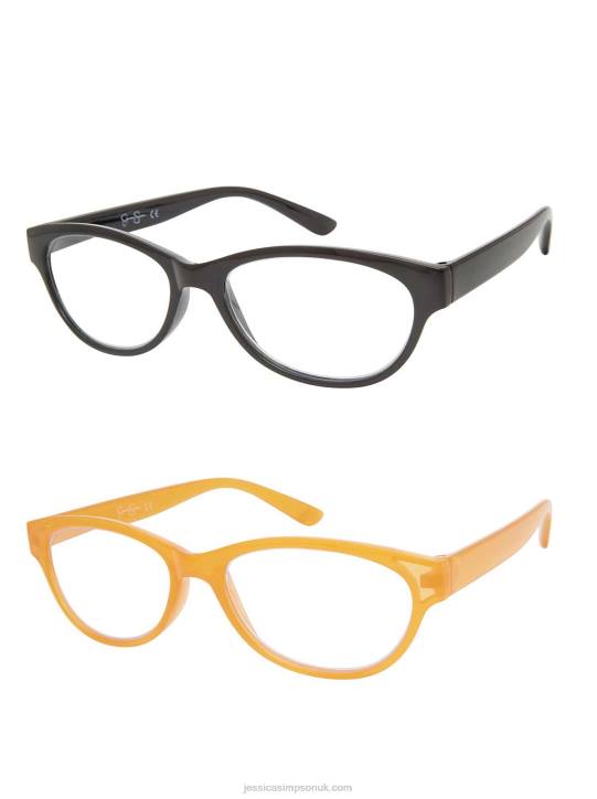Set of 2 Cat-Eye Blue Light Readers in Black & Crystal ButterscotchJessica Simpson 6JRJ935