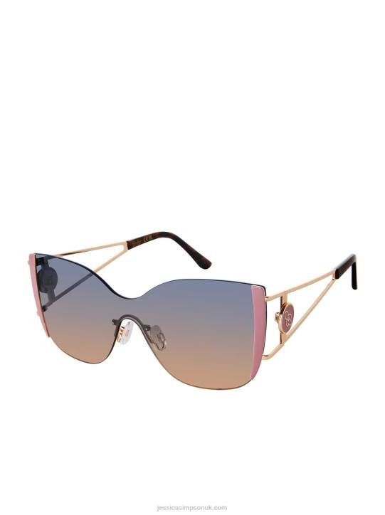 Metal Cat Eye Shield Sunglasses in Gold & RoseJessica Simpson 6JRJ957