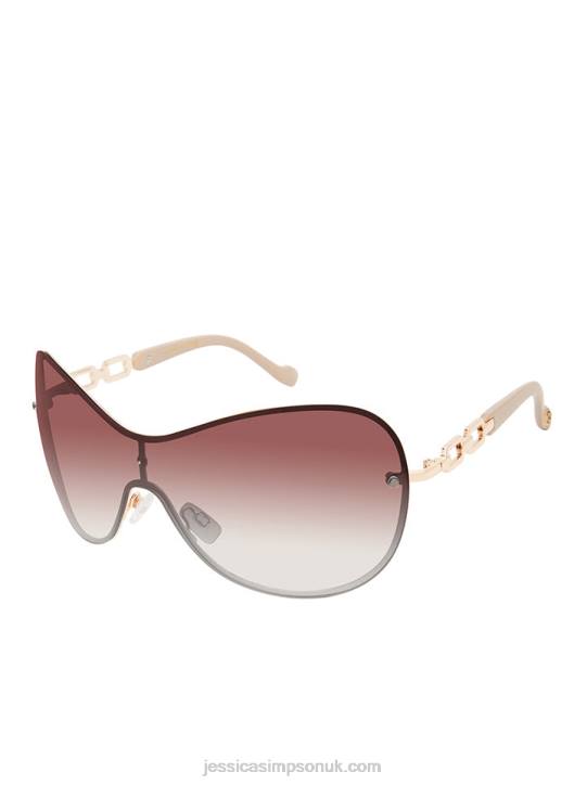 Oversized Rounded Shield Sunglasses in Gold & NudeJessica Simpson 6JRJ1028