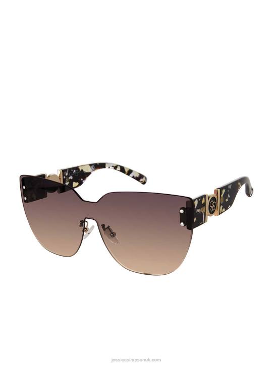 Rimless Cat Eye Shield Sunglasses in Olive TortoiseJessica Simpson 6JRJ976