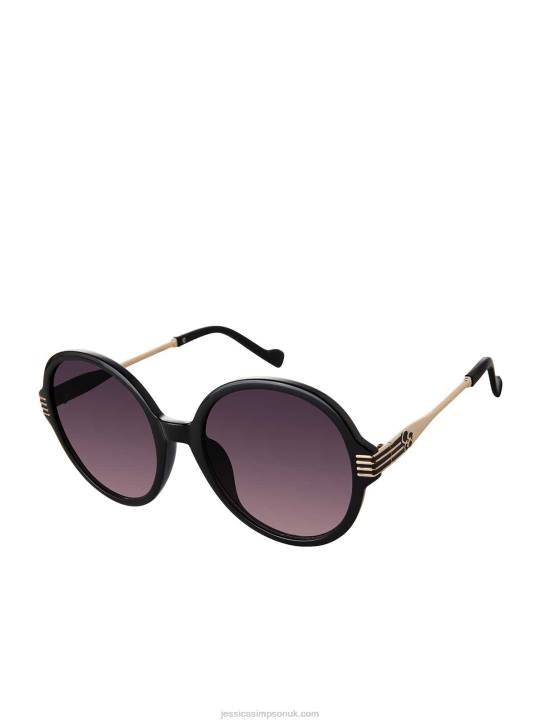 Round Metal Temple Sunglasses in BlackJessica Simpson 6JRJ1007
