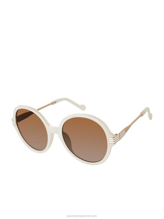 Round Metal Temple Sunglasses in CreamJessica Simpson 6JRJ1008