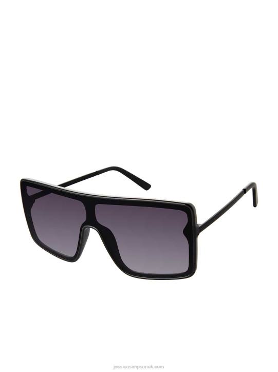 Square Shield Metal Temple Sunglasses in BlackJessica Simpson 6JRJ1020