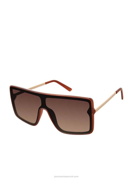 Square Shield Metal Temple Sunglasses in BrownJessica Simpson 6JRJ1021