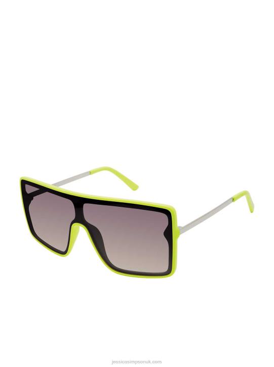 Square Shield Metal Temple Sunglasses in YellowJessica Simpson 6JRJ937