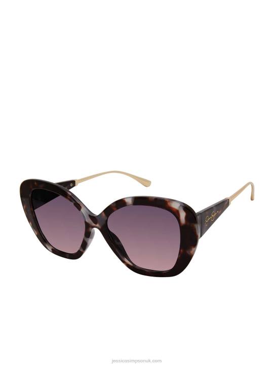 Vintage Oversized Cat Eye Metal Temple Sunglasses in Olive TortoiseJessica Simpson 6JRJ998