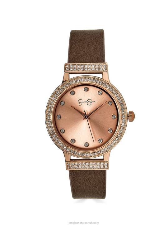 Rose Gold Crystal Brown Strap WatchJessica Simpson 6JRJ916