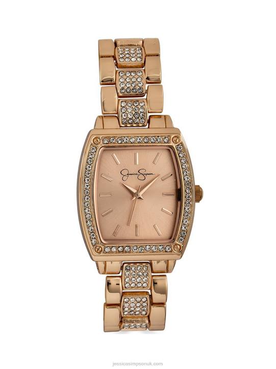 Rose Gold Tone Tonneau Crystal Bracelet WatchJessica Simpson 6JRJ928