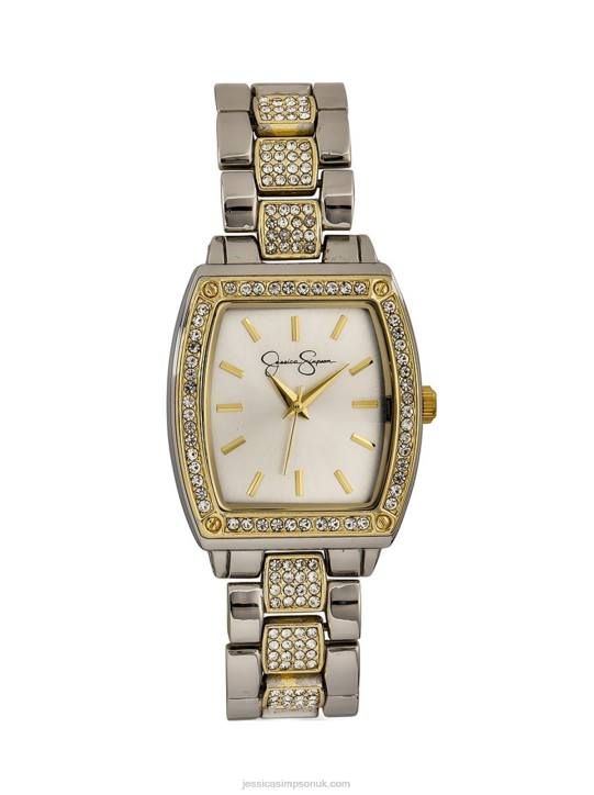 Two Tone Tonneau Crystal Bracelet WatchJessica Simpson 6JRJ924