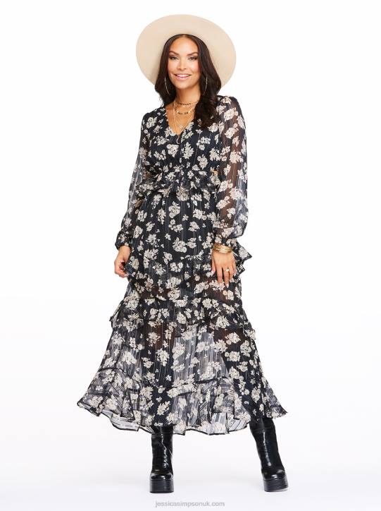 Baianca Maxi Dress in Pressed Florets BlackJessica Simpson 6JRJ534