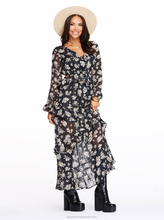 Baianca Maxi Dress in Pressed Florets BlackJessica Simpson 6JRJ534