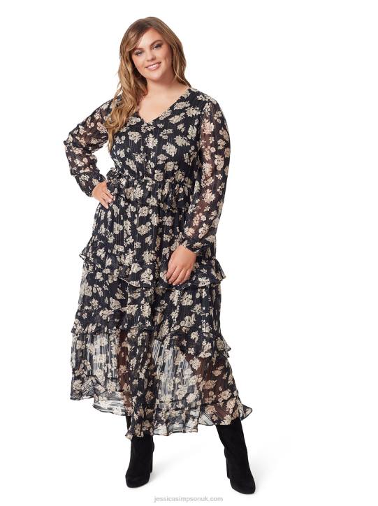 Baianca Maxi Dress in Pressed Florets BlackJessica Simpson 6JRJ534