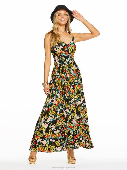 Clia Cami Dress in Island Wildflower BlackJessica Simpson 6JRJ549