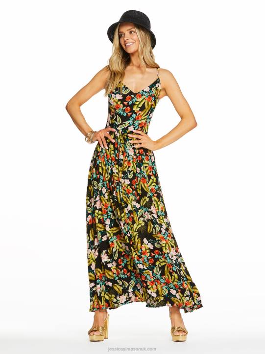 Clia Cami Dress in Island Wildflower BlackJessica Simpson 6JRJ549