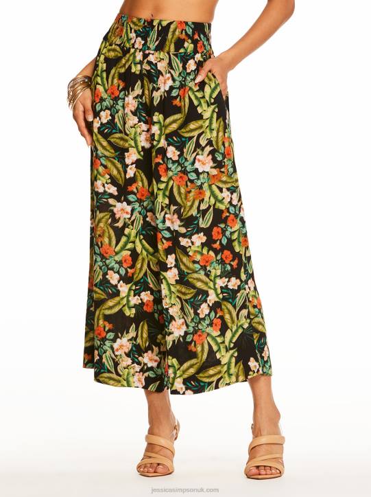 Rosalie Wide Leg Pant in Island Wildfower BlackJessica Simpson 6JRJ378