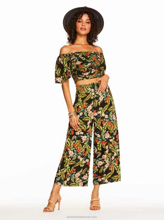 Rosalie Wide Leg Pant in Island Wildfower BlackJessica Simpson 6JRJ378