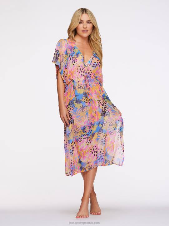 Fashionably Late Long Swim Cover Up in Lip Gloss LeopardJessica Simpson 6JRJ841