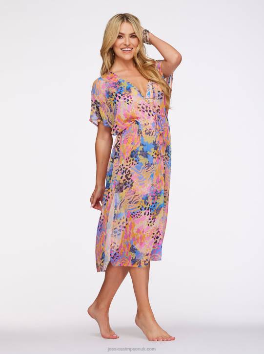 Fashionably Late Long Swim Cover Up in Lip Gloss LeopardJessica Simpson 6JRJ841