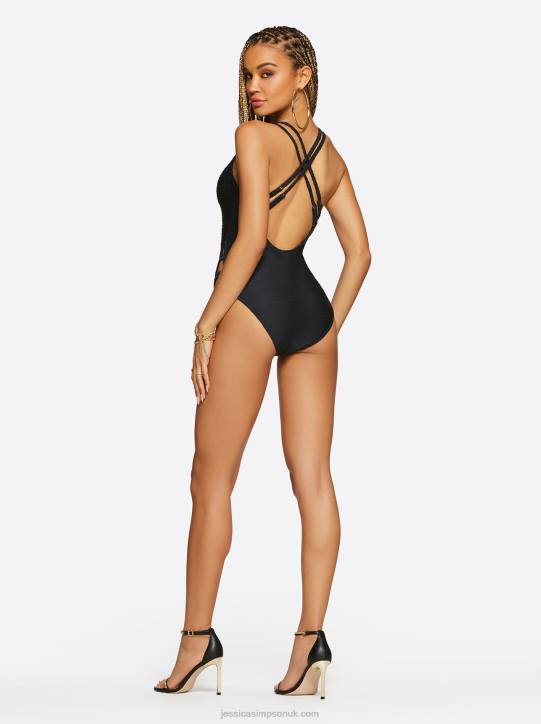 Basic Solids Plunge One Piece in BlackJessica Simpson 6JRJ816