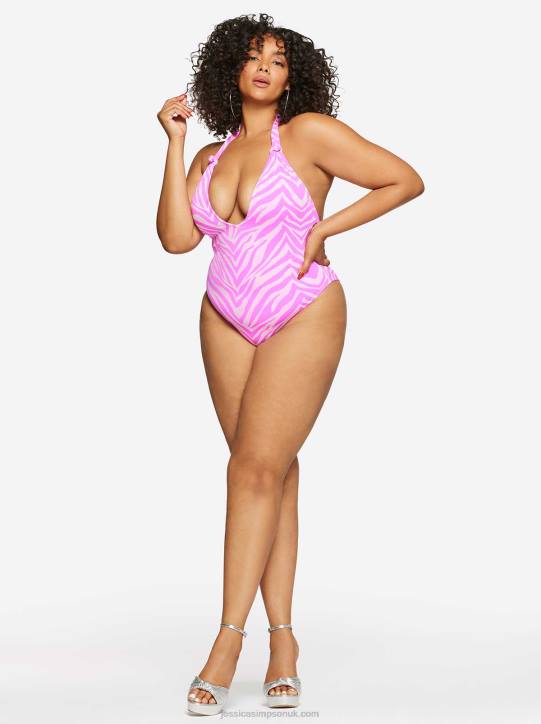 Electric Zebra Plunging One Piece in TulipJessica Simpson 6JRJ801