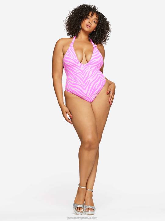 Electric Zebra Plunging One Piece in TulipJessica Simpson 6JRJ801