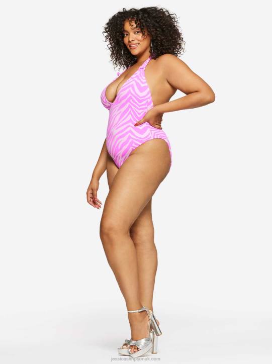 Electric Zebra Plunging One Piece in TulipJessica Simpson 6JRJ801